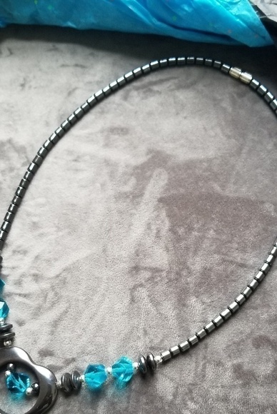 Ocean Blue Statement Heart Necklace - Picture 3 of 8